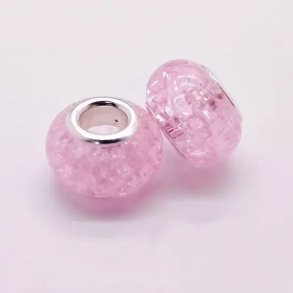 2 Pink Glass Bracelet Charms-For Charm Bracelets Including Pandora